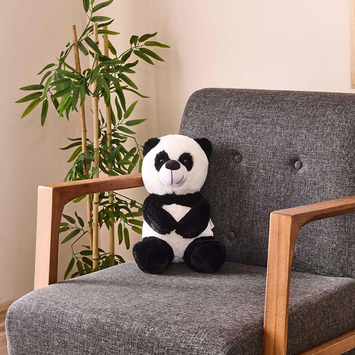 Soft Panda Figürlü Yastık - Siyah / Beyaz - 35 cm