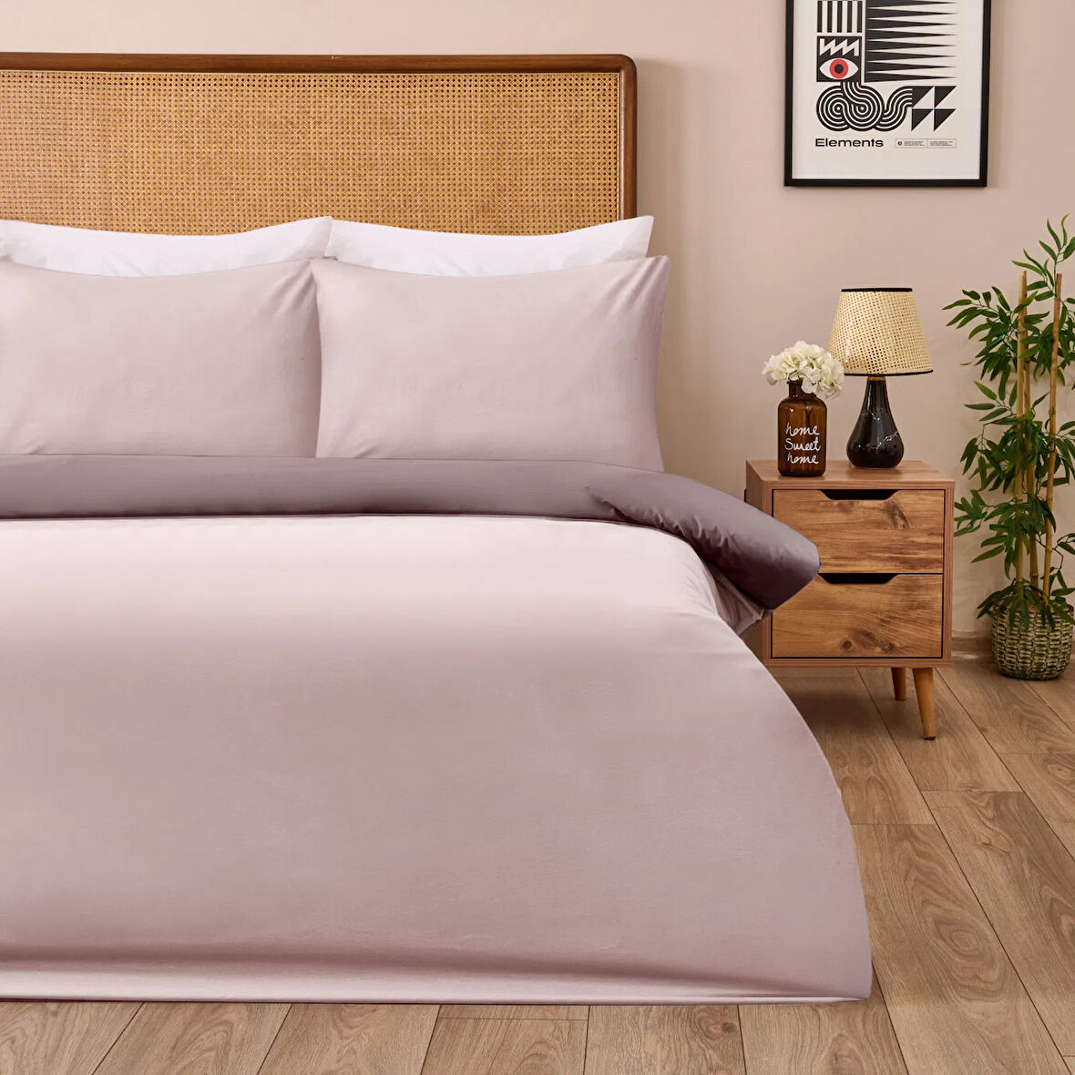 Soft Çift Renkli Çift Kişilik Nevresim Takımı - Bej / Taş