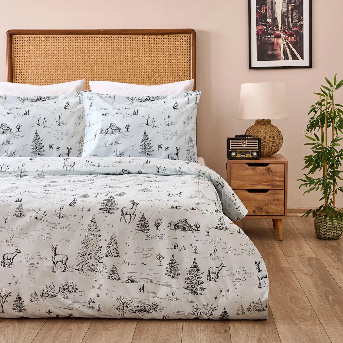 Soft Pacha Çift Kişilik Nevresim Takımı - Mavi / Antrasit