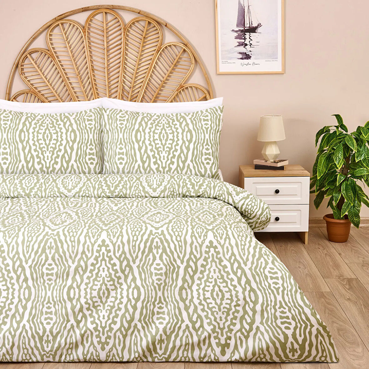 Soft Verda Çift Kişilik Nevresim Takımı - Yeşil