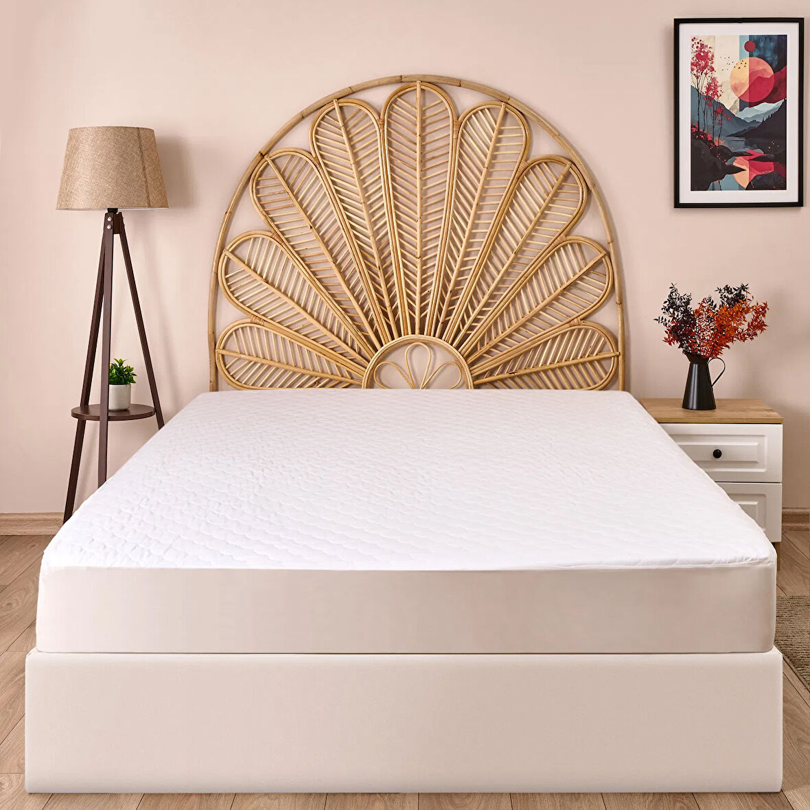 Soft Dalga Kapitoneli Fitted Çift Kişilik Alez - Beyaz - 160x200 cm