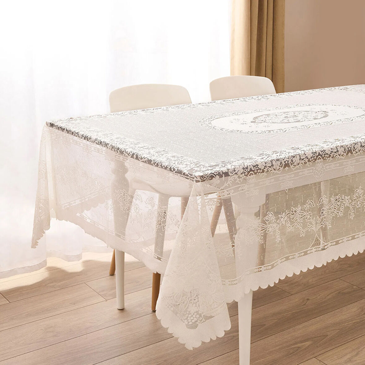 Soft Spets Masa Örtüsü - Ekru - 160x220 cm