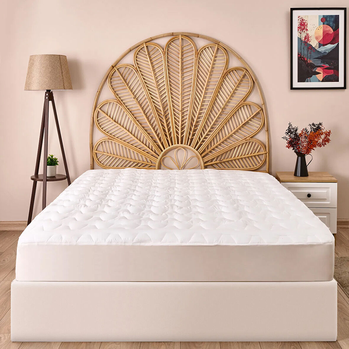 Soft Fitted Kapitoneli Tek Kişilik Uyku Pedi - Beyaz - 100x200 cm