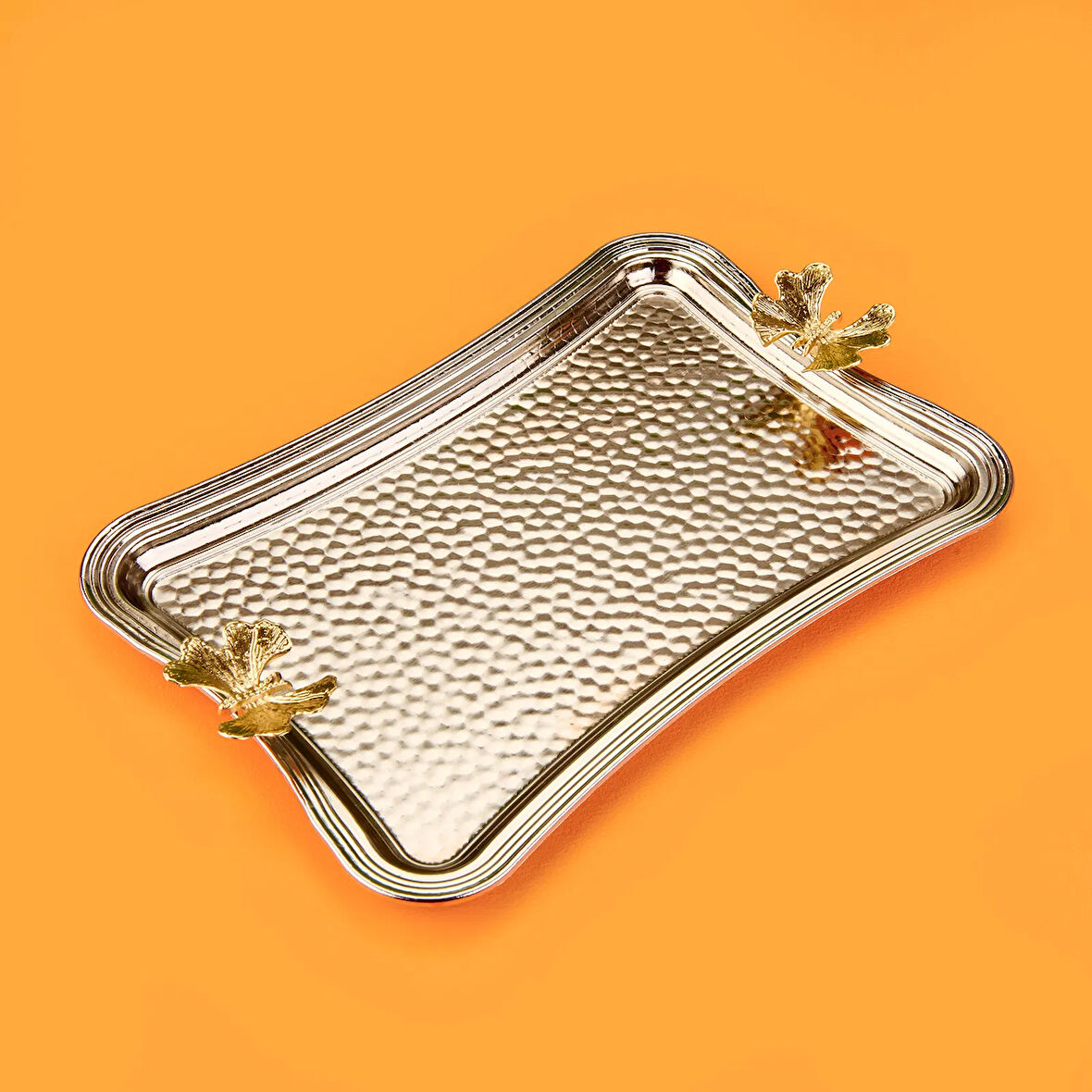 Kelebekli Sunum Tepsisi - Gümüş - 25x15 cm
