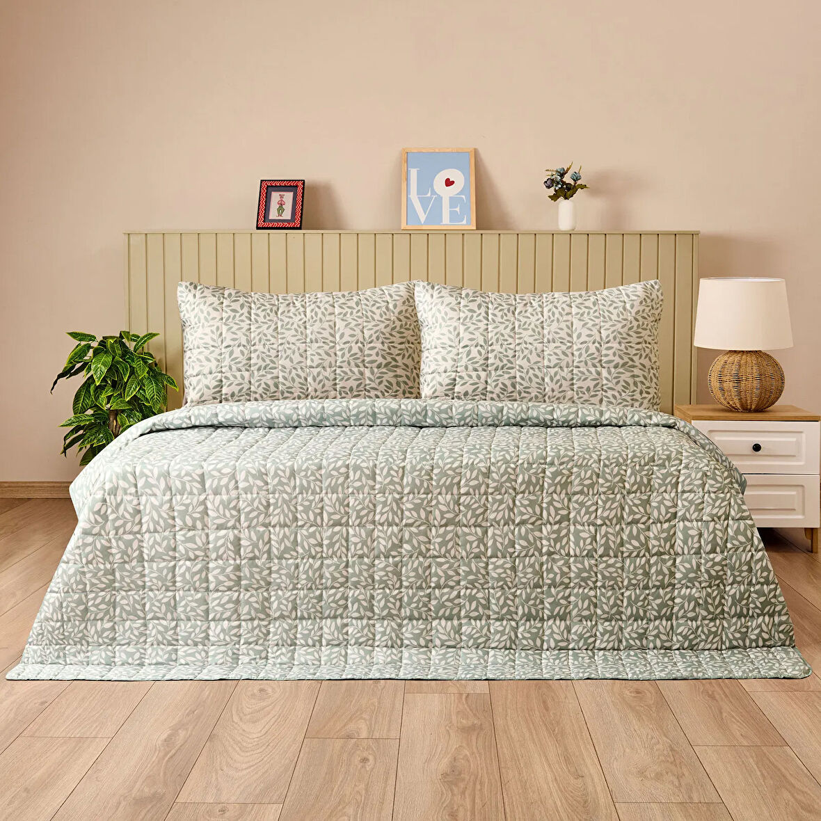 Soft Sylvara Çok Amaçlı Çift Kişilik Yatak Örtüsü Seti - Yeşil