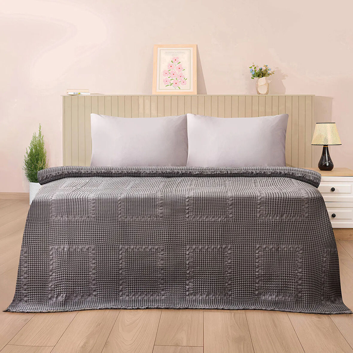 Soft Nako Çift Kişilik Yatak Örtüsü - Gri - 220x240 cm