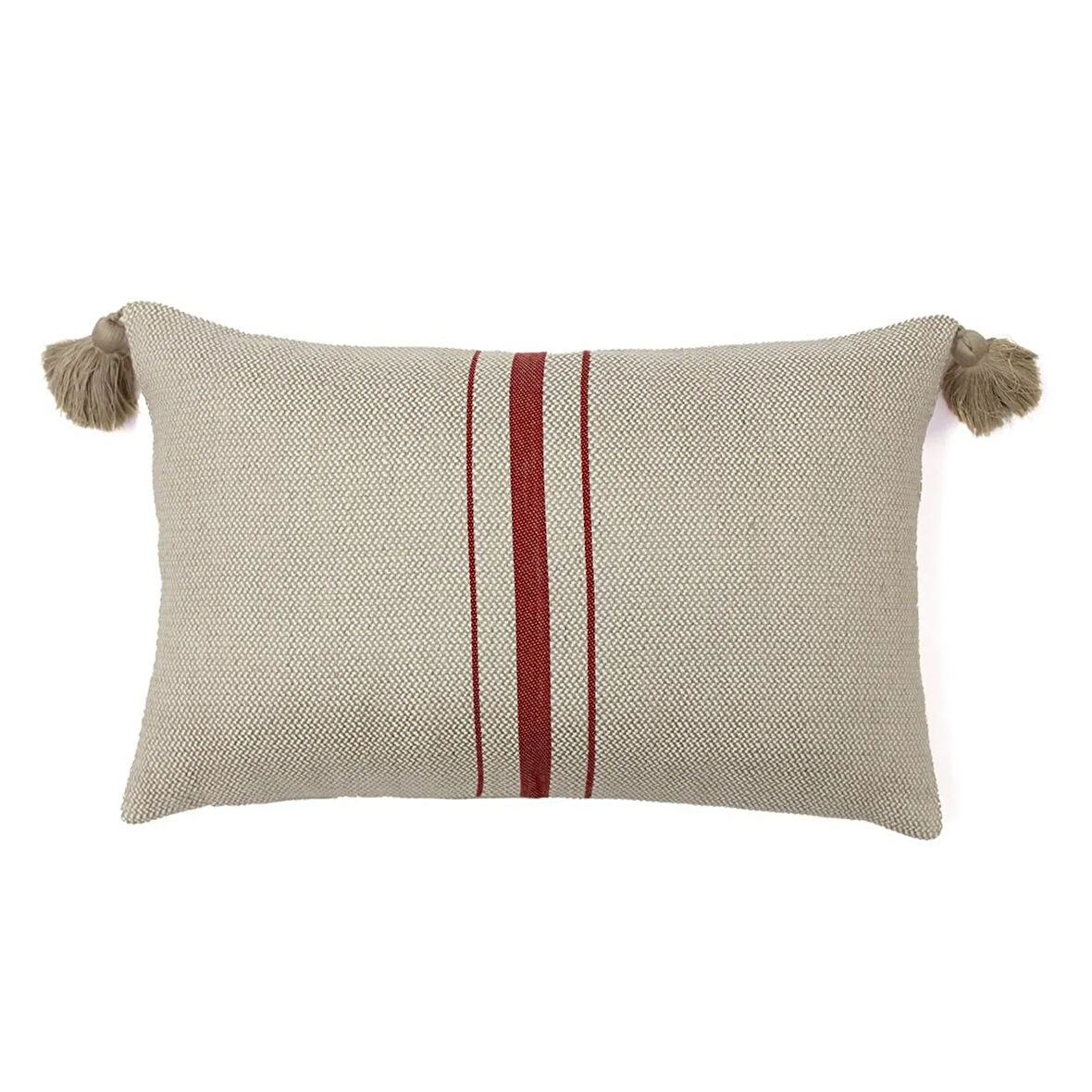 Soft Vev Kırlent - Bej / Kırmızı - 35x55 cm