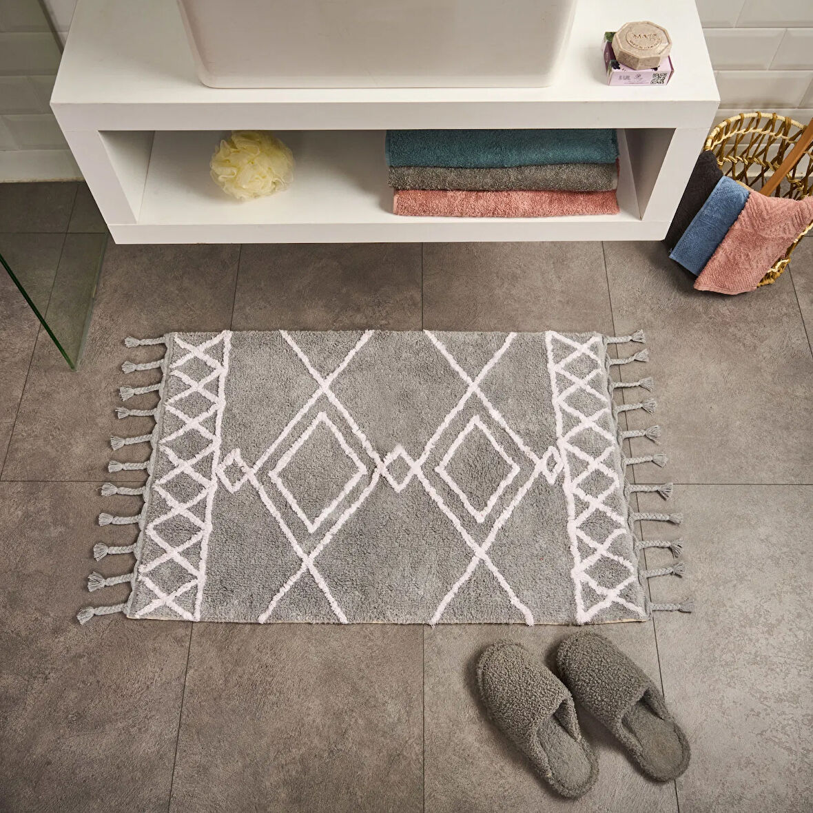 Soft Tufting Nora Banyo Paspası - Gri - 60x90 cm