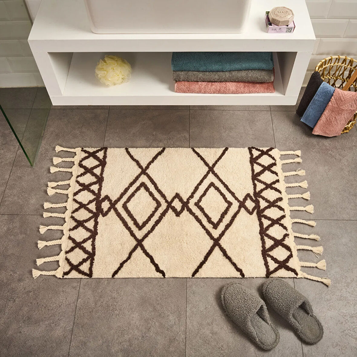 Soft Tufting Nora Banyo Paspası - Ekru - 60x90 cm