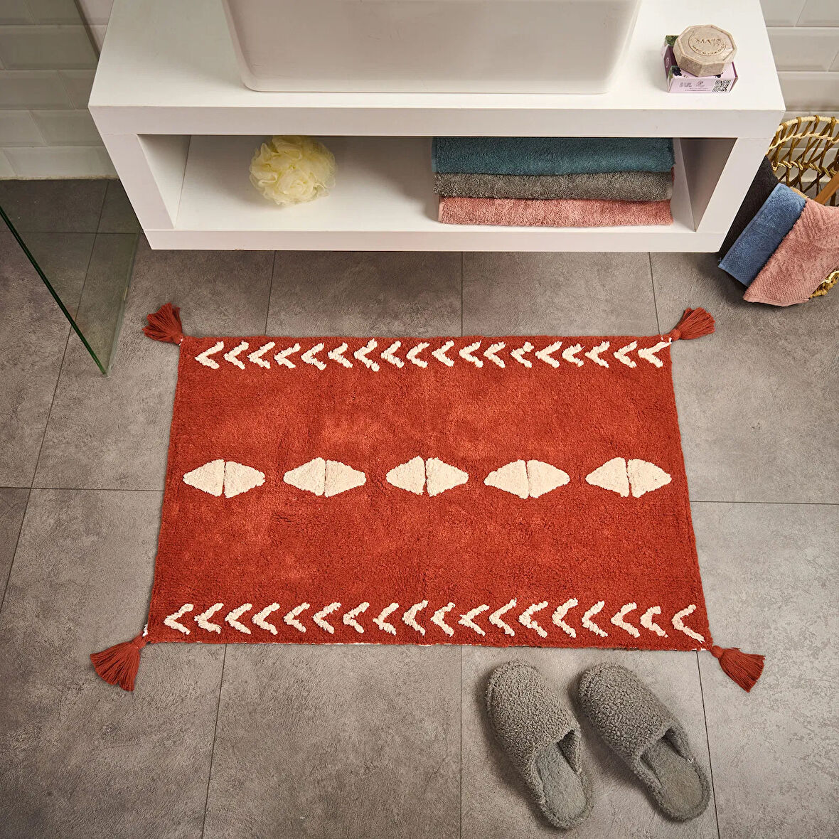 Soft Tufting Thek Banyo Paspası - Kiremit - 60x90 cm