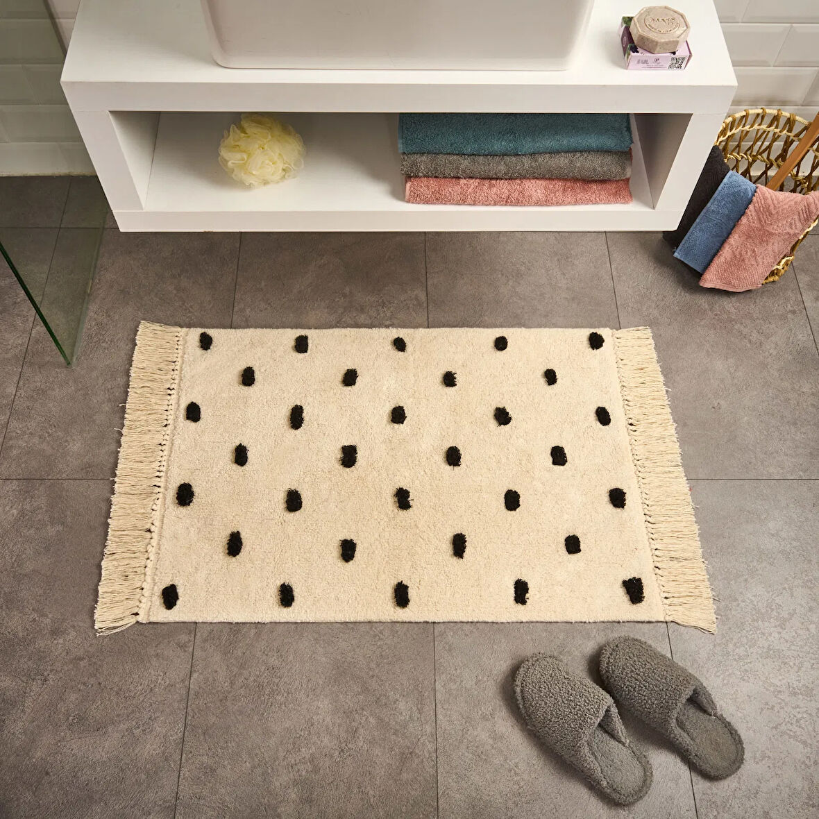 Soft Tufting Vira Banyo Paspası - Ekru / Siyah - 60x90 cm