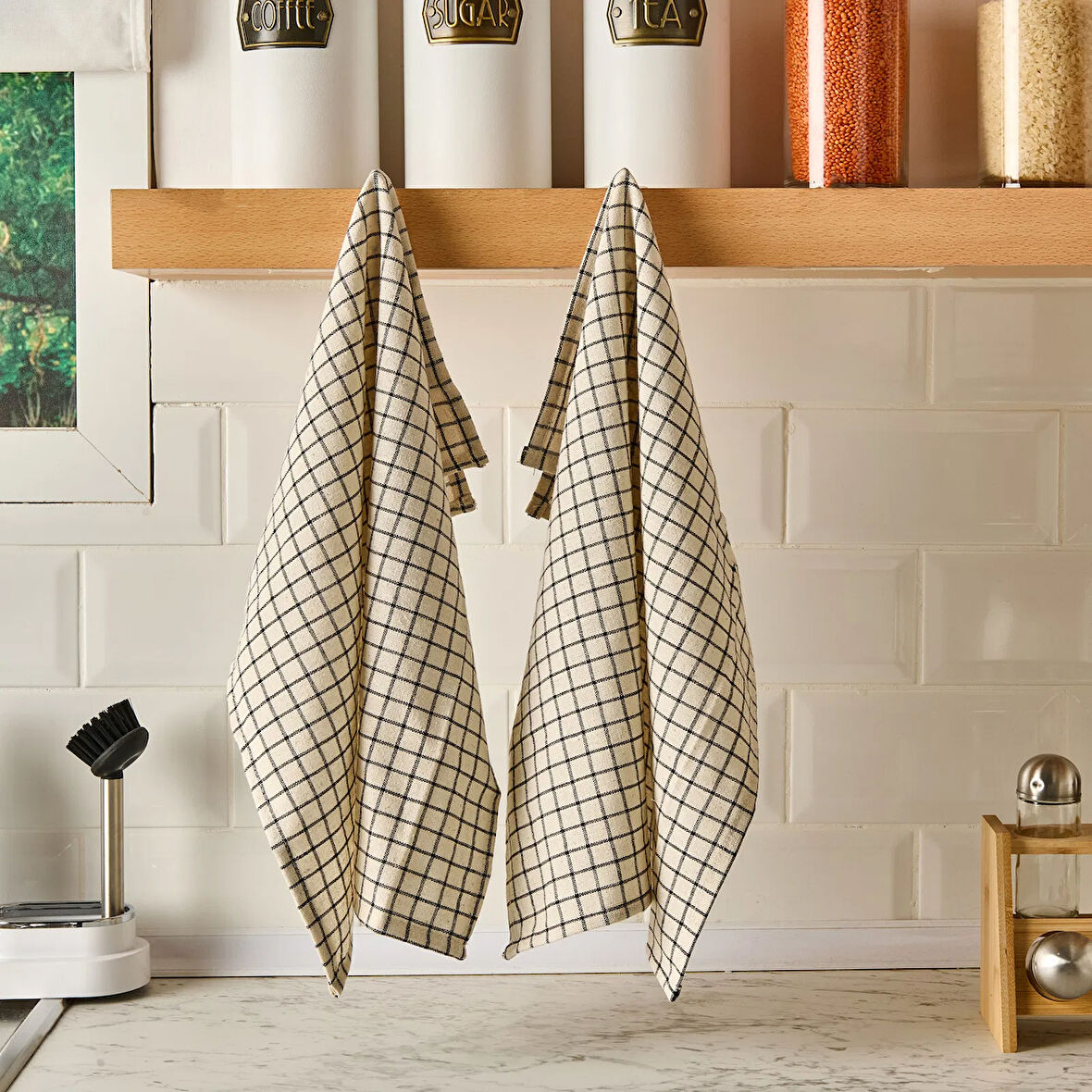 Vaasa 2'li Kurulama Bezi - Ekru / Siyah - 45x45 cm