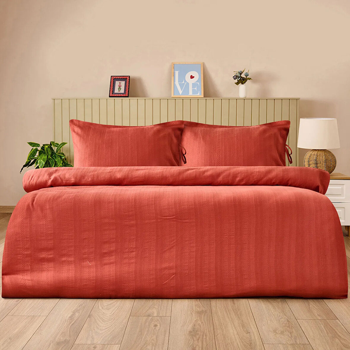 Soft Armürlü Çift Kişilik Nevresim Takımı - Kiremit