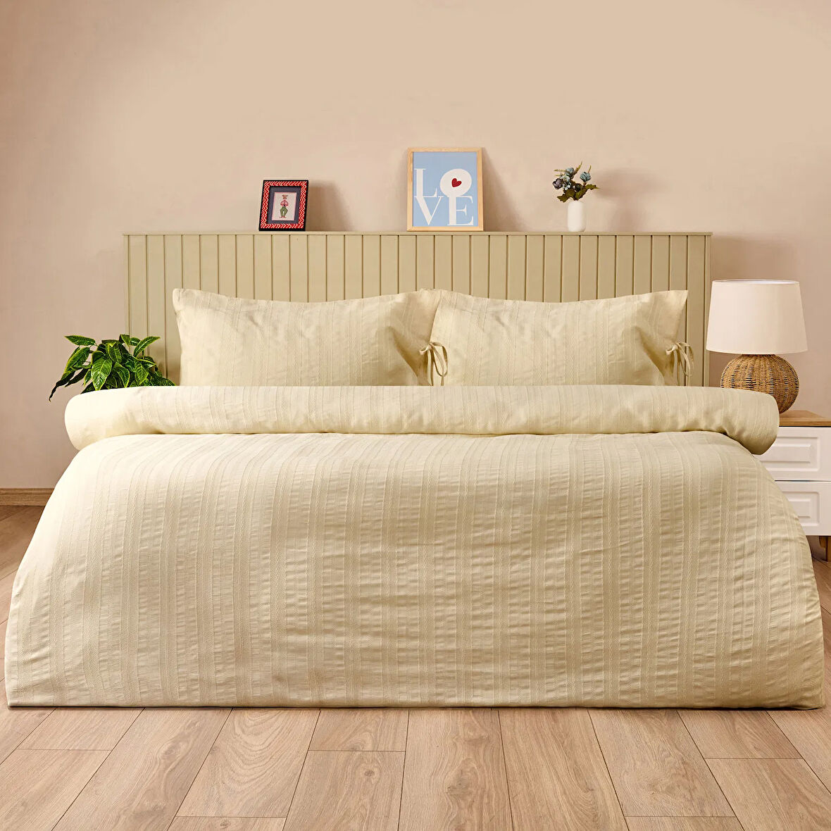 Soft Armürlü Tek Kişilik Nevresim Takımı - Ekru