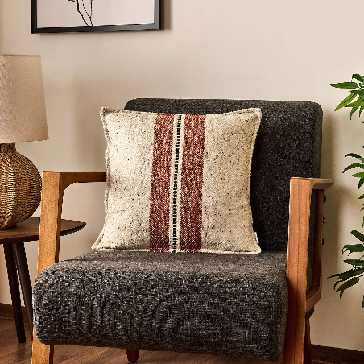 Soft Ganye Kırlent - Ekru - 45x45 cm