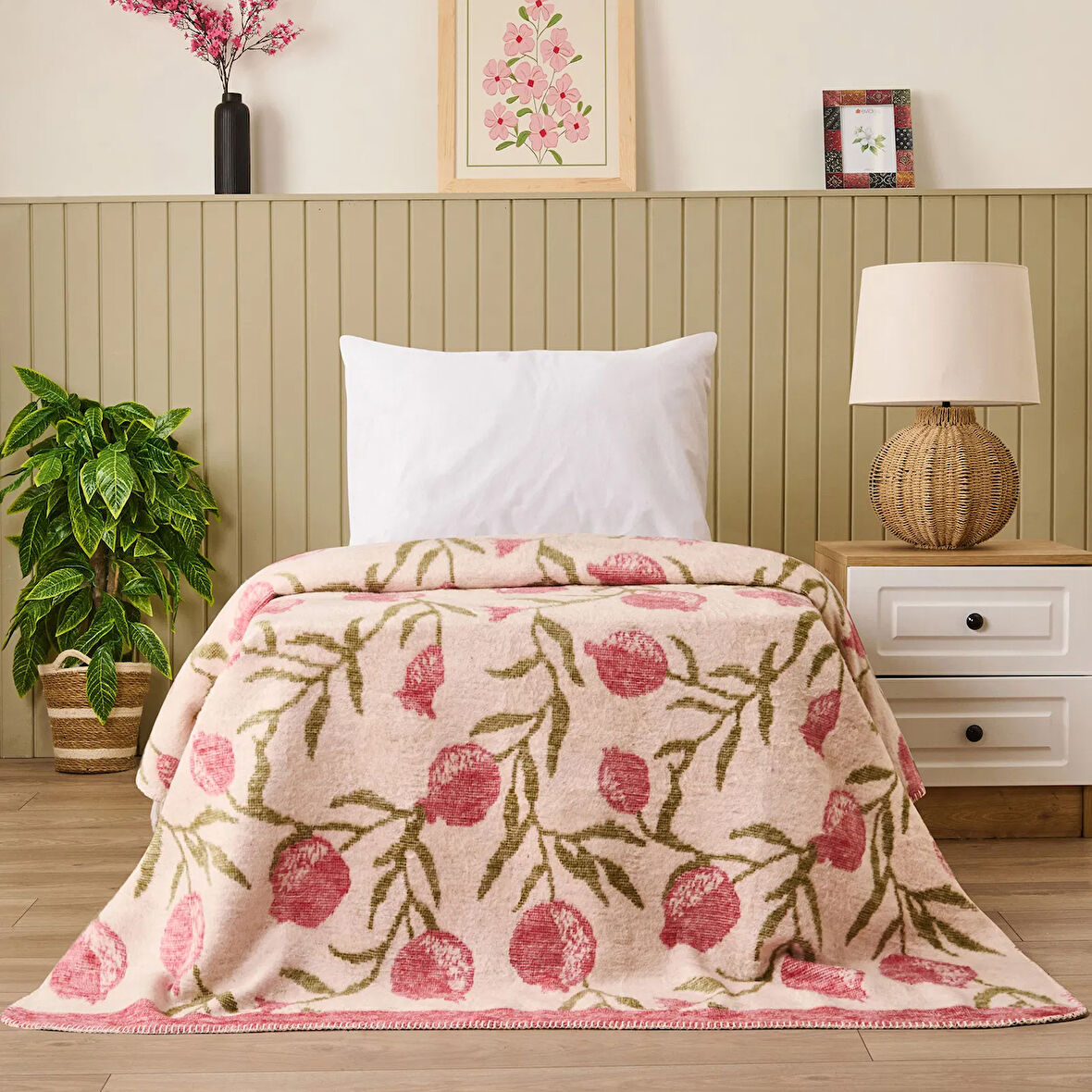 Soft Granate Pamuklu Tek Kişilik Battaniye - Ekru / Kırmızı - 150x200 cm