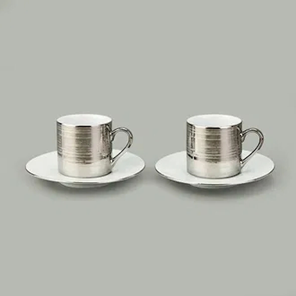Porselen Metalik 2'li Kahve Fincan Seti - Gümüş - 90 ml