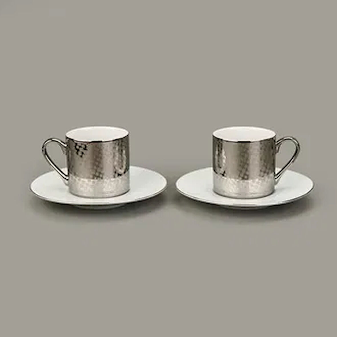 Porselen Mozaik 2'li Kahve Fincan Seti - Gümüş - 90 ml