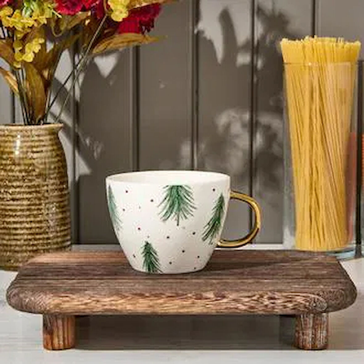 Kitchen New Bone Yaprak Desenli Kupa - Renkli - 430 ml