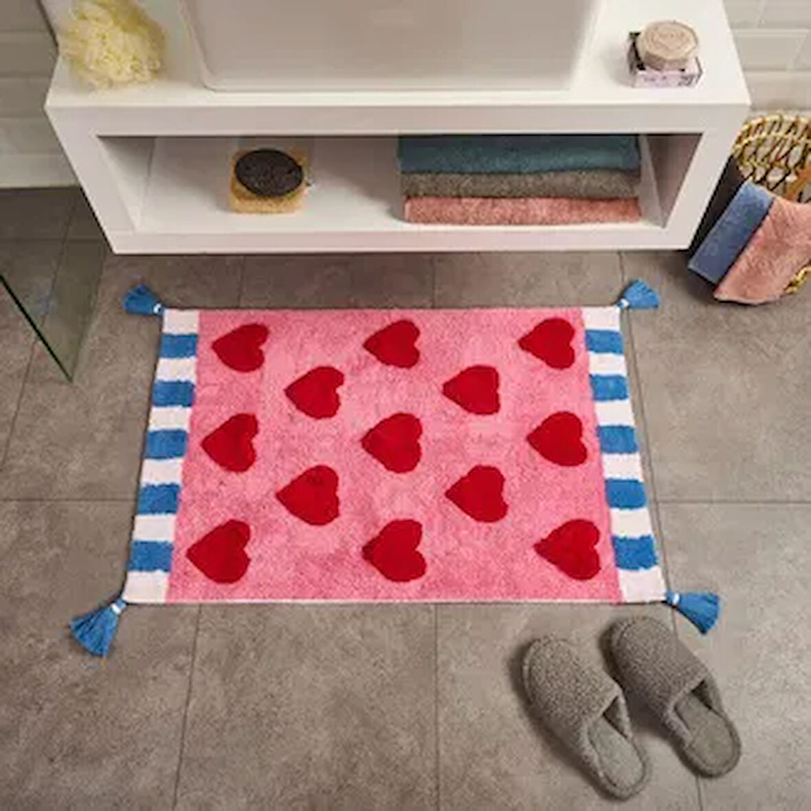 Soft Tufting Krus Banyo Paspası - Pembe - 60x90 cm