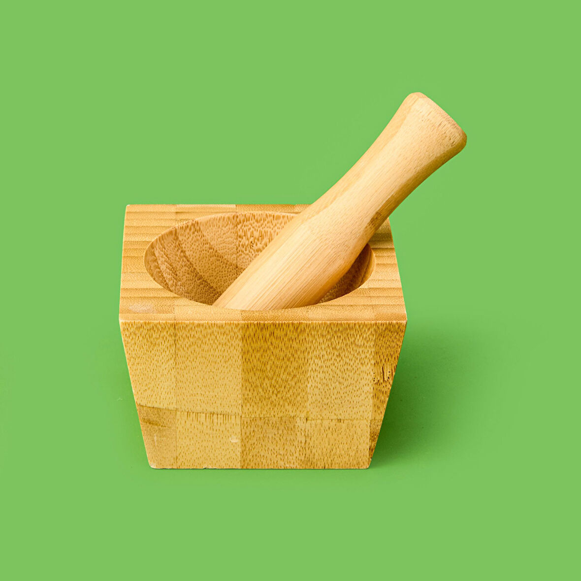 Bambu Kare Havan - Açık Kahverengi - 7x10x10 cm