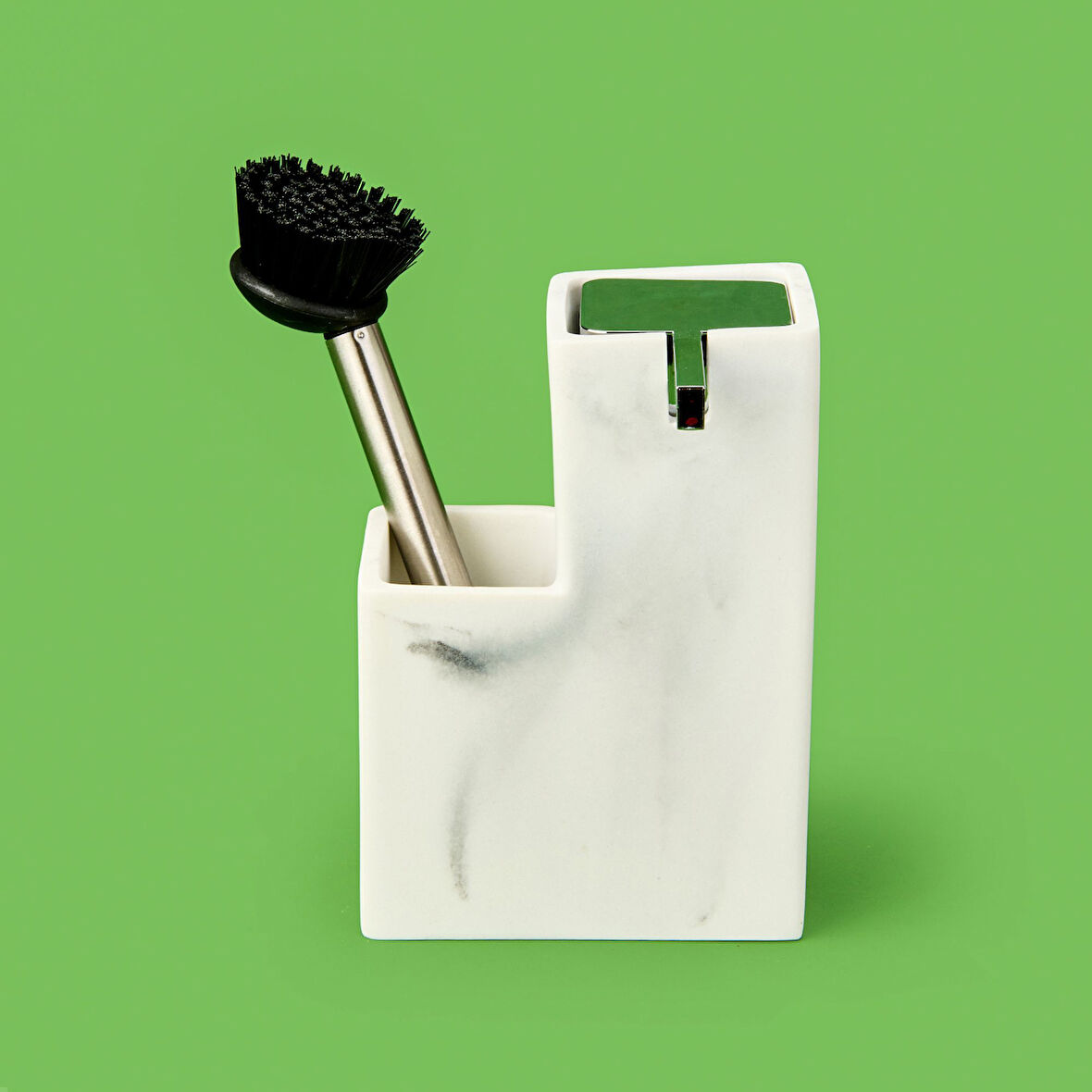 Marmo Fırçalı Sıvı Sabunluk Seti - Gri / Siyah