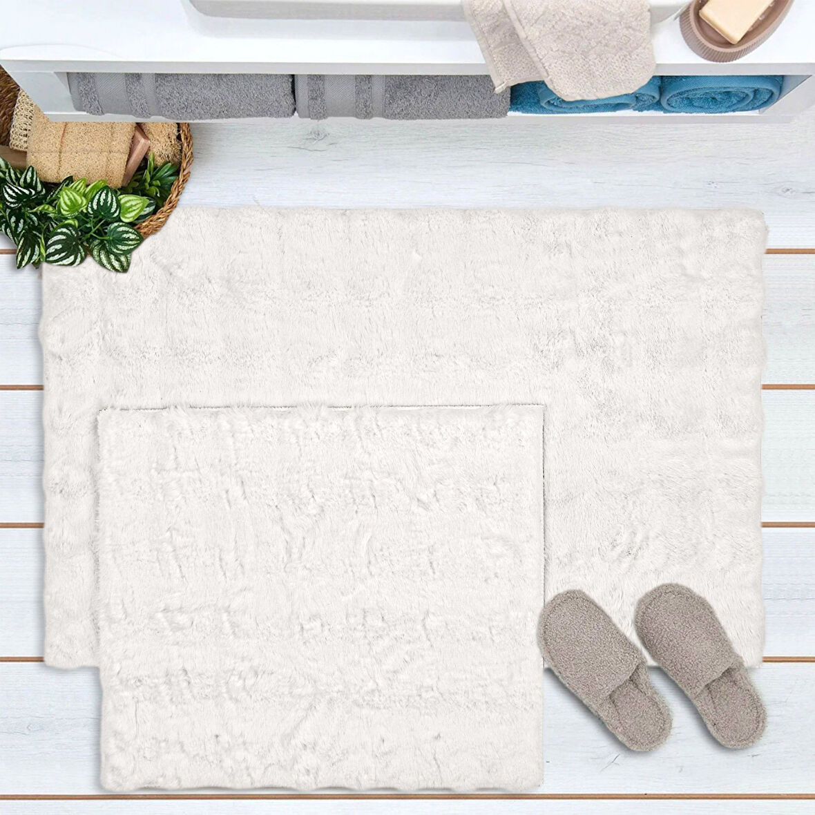 Soft Bubble 2'li Banyo Paspası - Krem - 60x100 cm + 50x60 cm