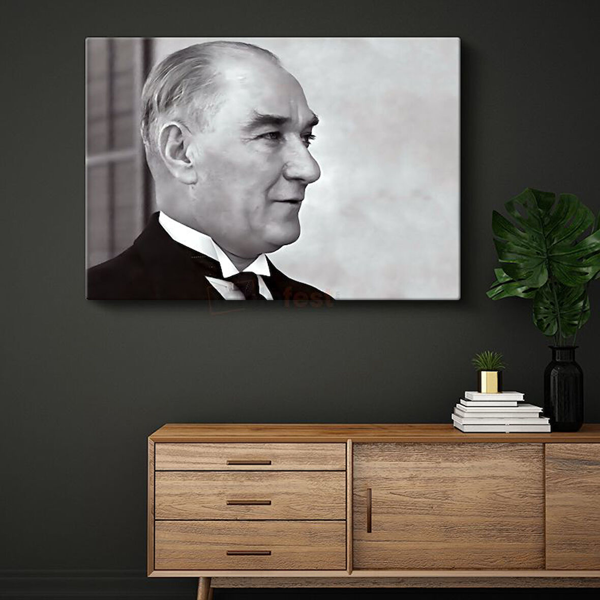 Profil Atatürk - Siyah Beyaz Zarif Portre Kanvas Tablo