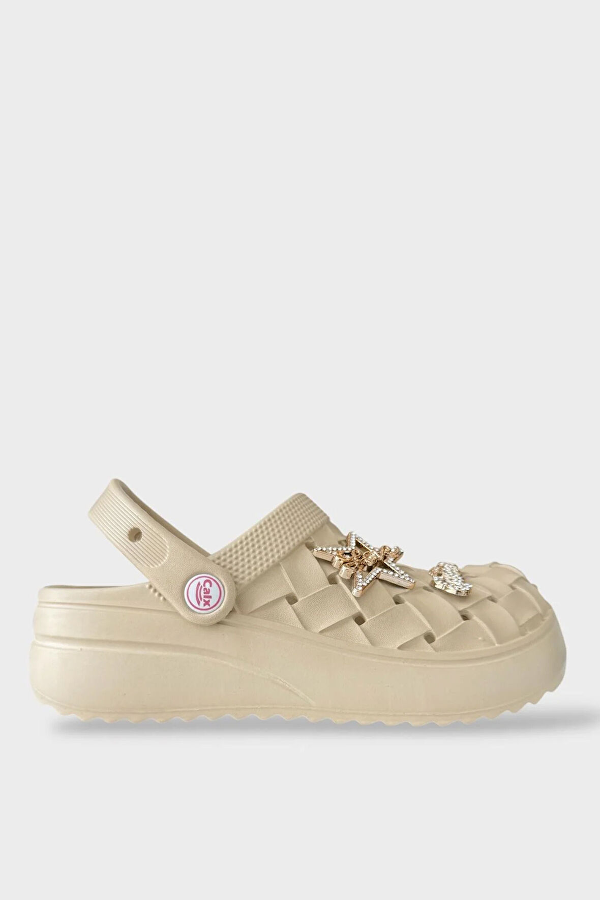 Kadın Taşlı Comfort Hafif Yüksek Taban Yazlık Sandalet Terlik BEJ