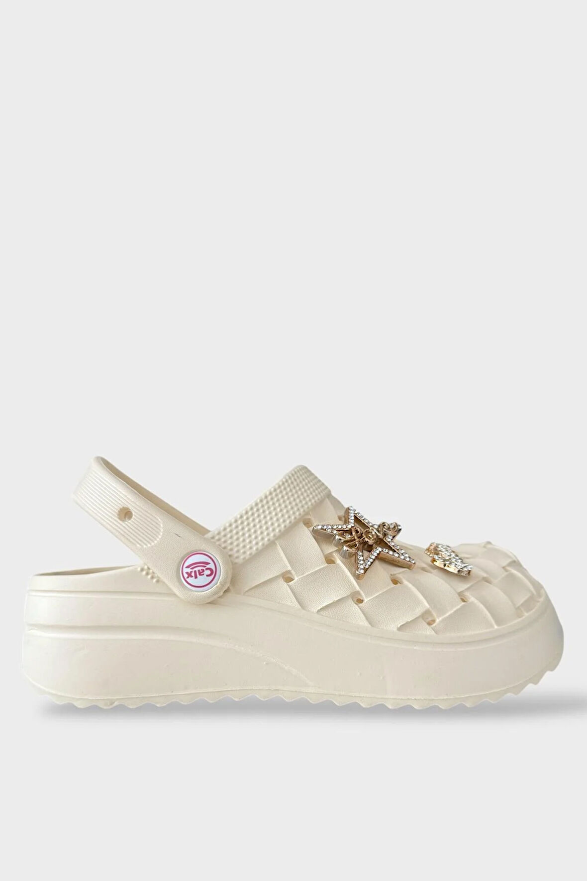 Kadın Taşlı Comfort Hafif Yüksek Taban Yazlık Sandalet Terlik KREM