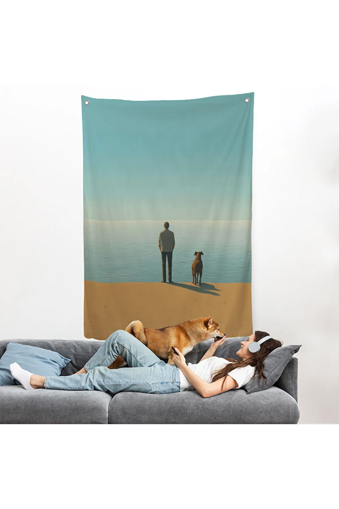 Sahilde Tefekkür Eden Adam Duvar Örtüsü-7509