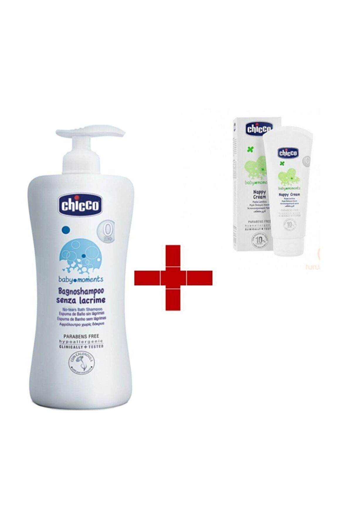 Chicco Baby Moments Bagnoshampoo Göz Yakmayan Saç ve Vücut Şampuanı 750 ml + Pişik Önleyici Krem