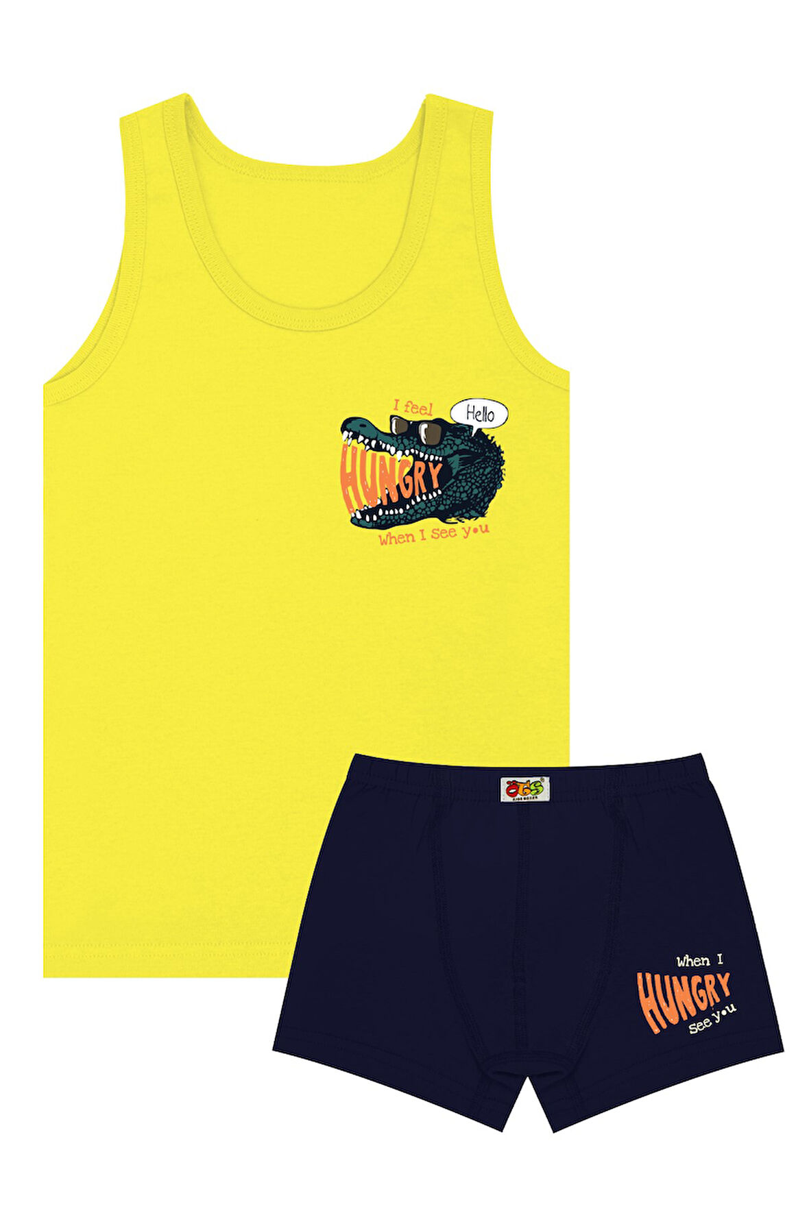 Öts Erkek Çocuk Atlet Boxer Likralı Sarı Hungry (%96 Pamuk - %4 Elastan)