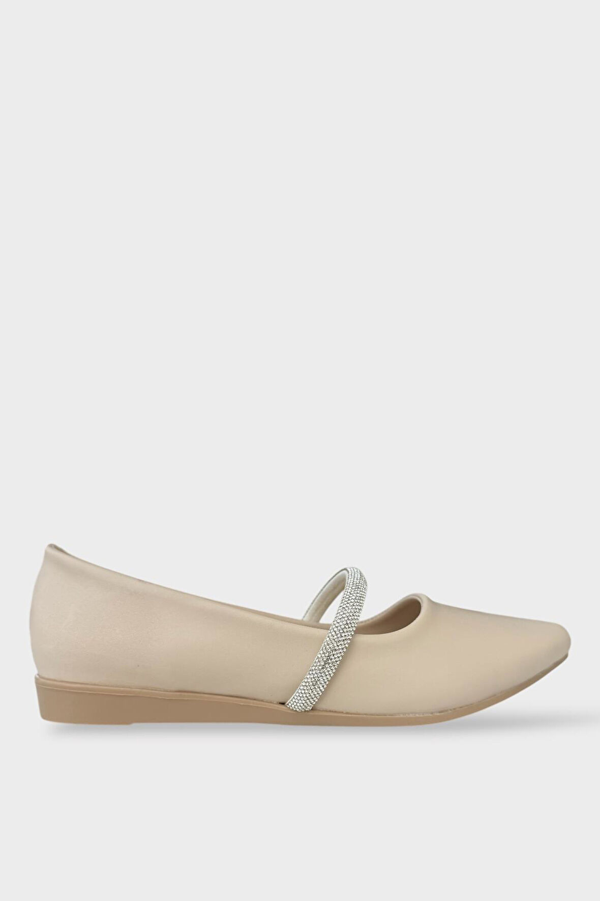 Kadın Bantlı Taş Detay Babet Ayakkabı BEJ