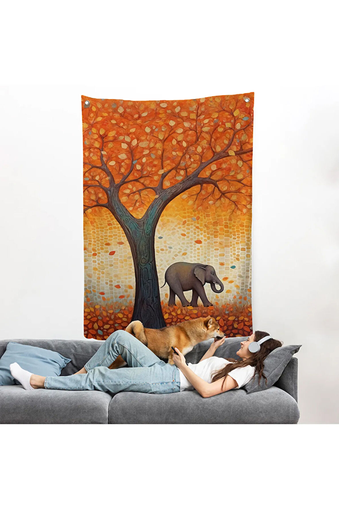 Portakal Ağacı ve Altındaki Fil Duvar Örtüsü-7513