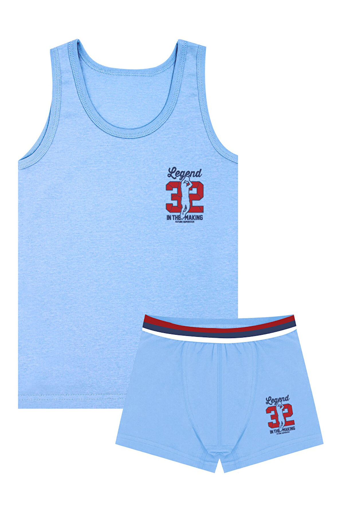 Öts Erkek Çocuk Atlet Boxer Likralı Mavi Legend (%96 Pamuk - %4 Elastan)