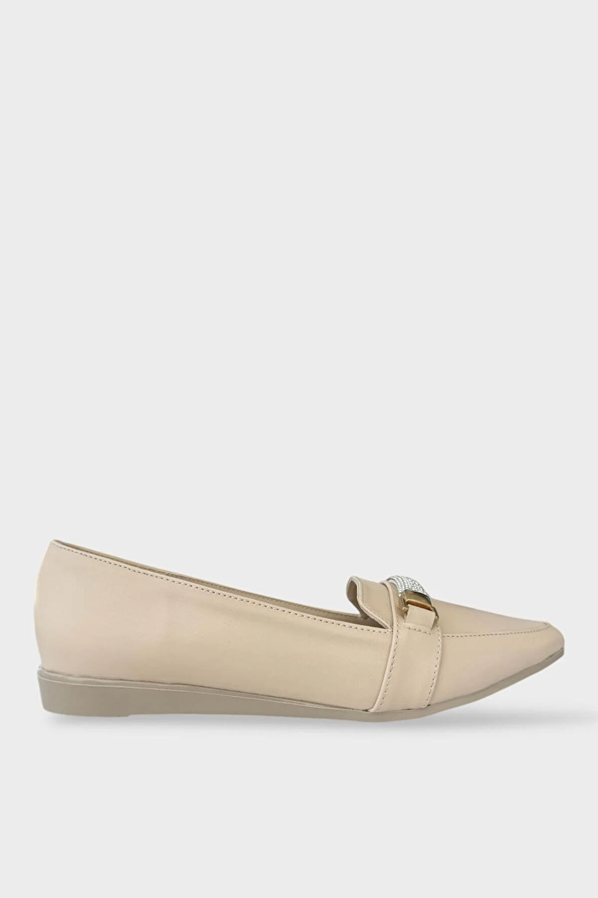 Kadın Taş Detay Sivri Burun Babet Ayakkabı BEJ