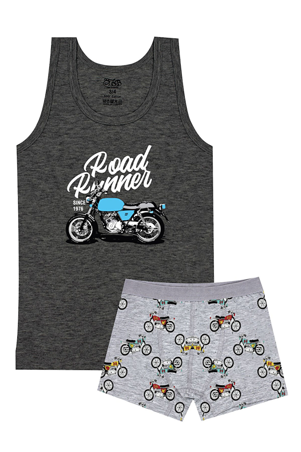 Öts Erkek Çocuk Atlet Boxer Likralı Antrasit Motosiklet (%96 Pamuk - %4 Elastan)