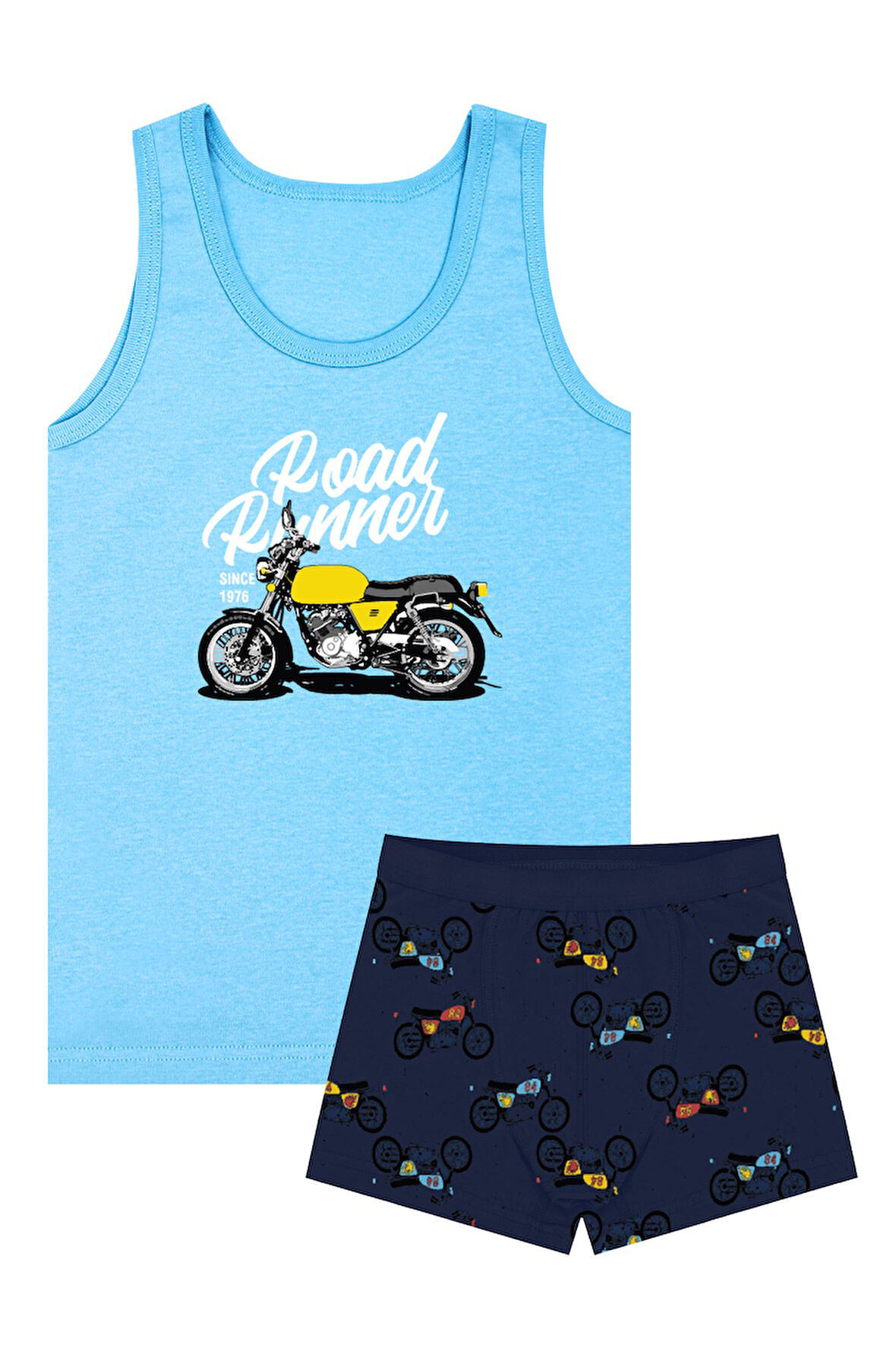 Öts Erkek Çocuk Atlet Boxer Likralı Mavi Motosiklet (%96 Pamuk - %4 Elastan)