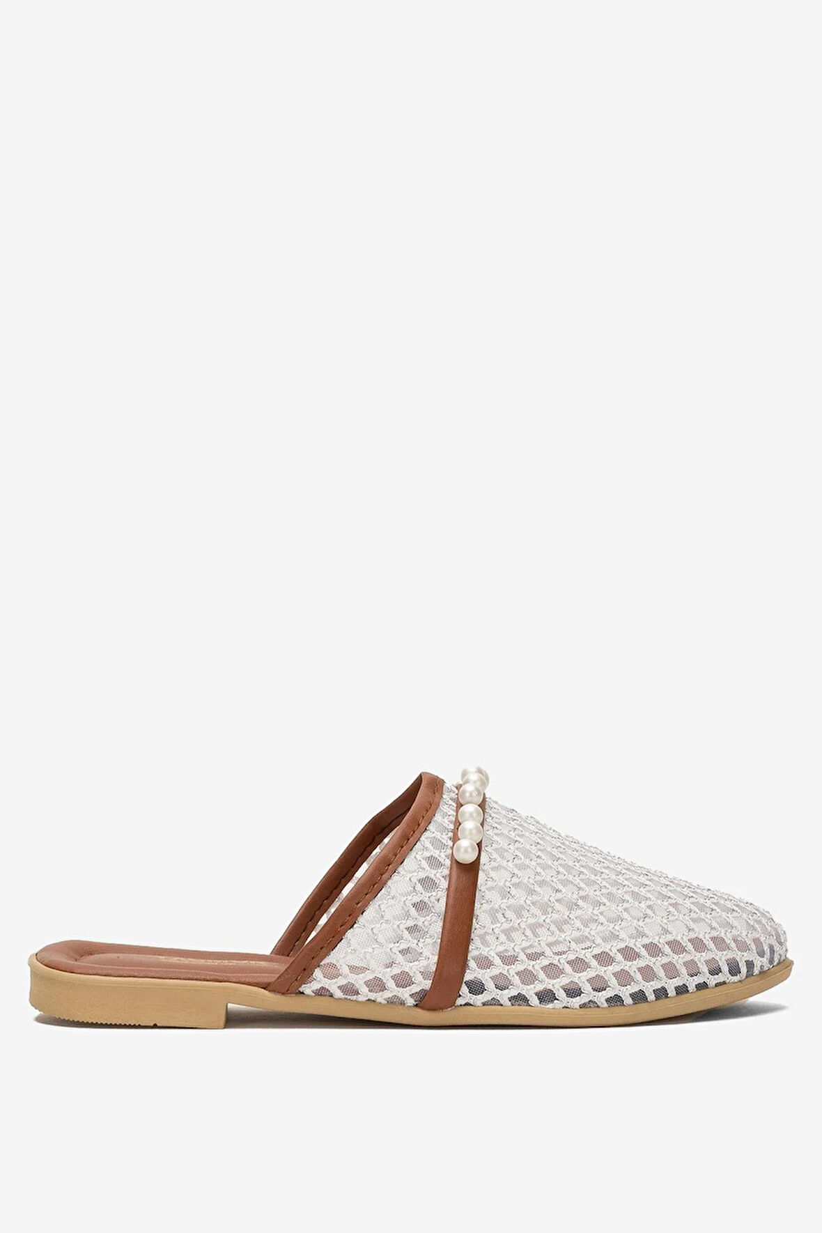 Kadın İnci Kemerli FileliTerlik BEYAZ