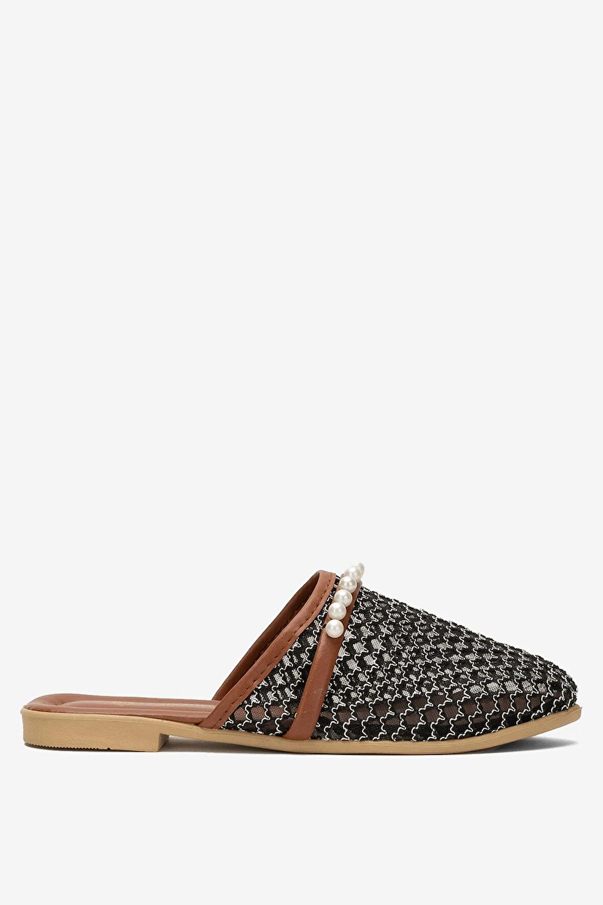 Kadın İnci Kemerli FileliTerlik SİYAH - GÜMÜŞ