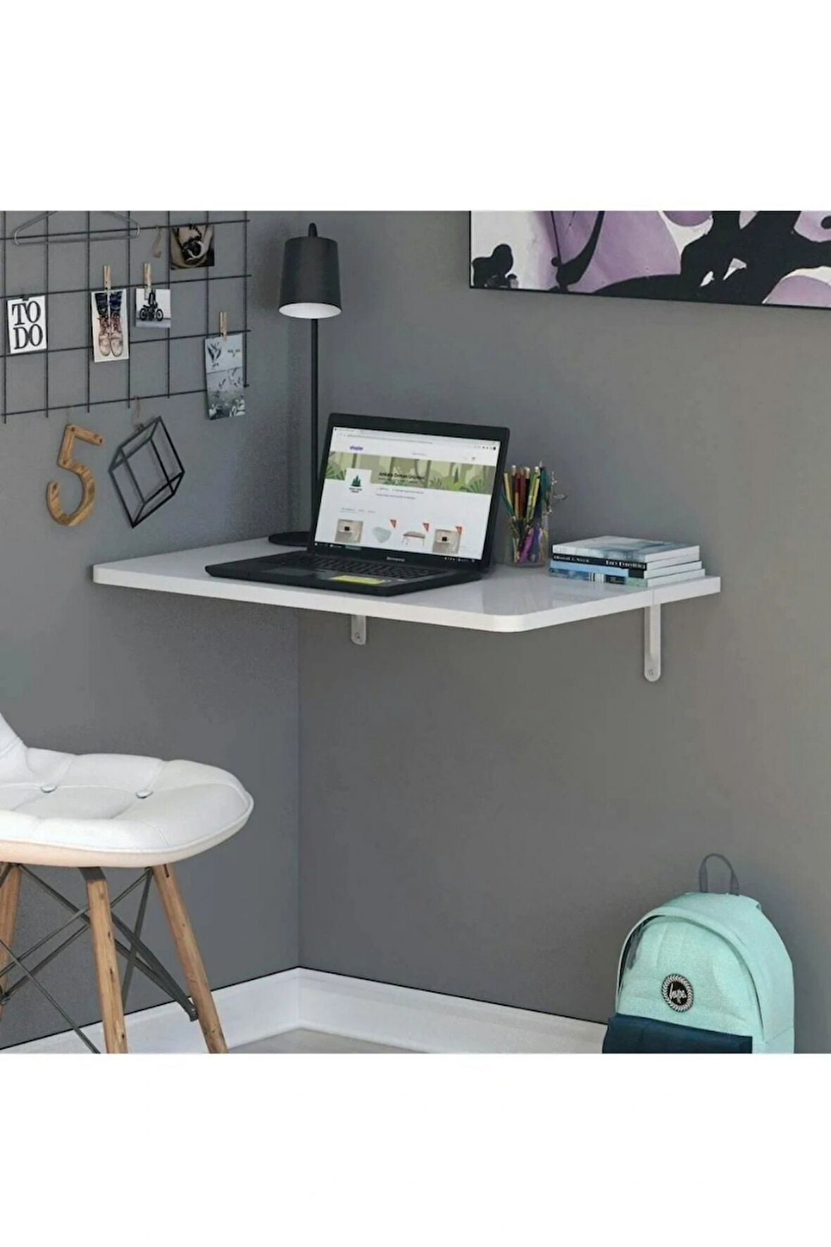 Reyo 90x60cm Beyaz Oval Köşeli Açılır Kapanır Duvara Monte Raf Masa Mutfak Masası