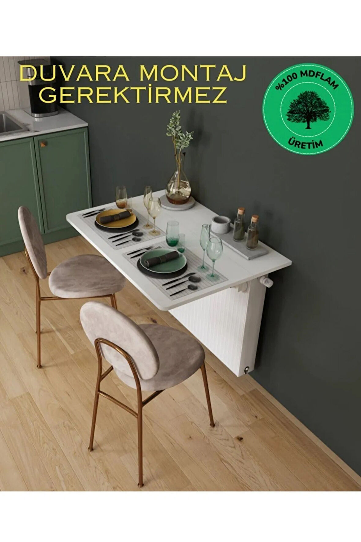 Reyo Beyaz Petek Üstü Raf Masa Oval Köşeli Duvara Montaj Gerektirmez Mutfak Masası Çalışma Masası