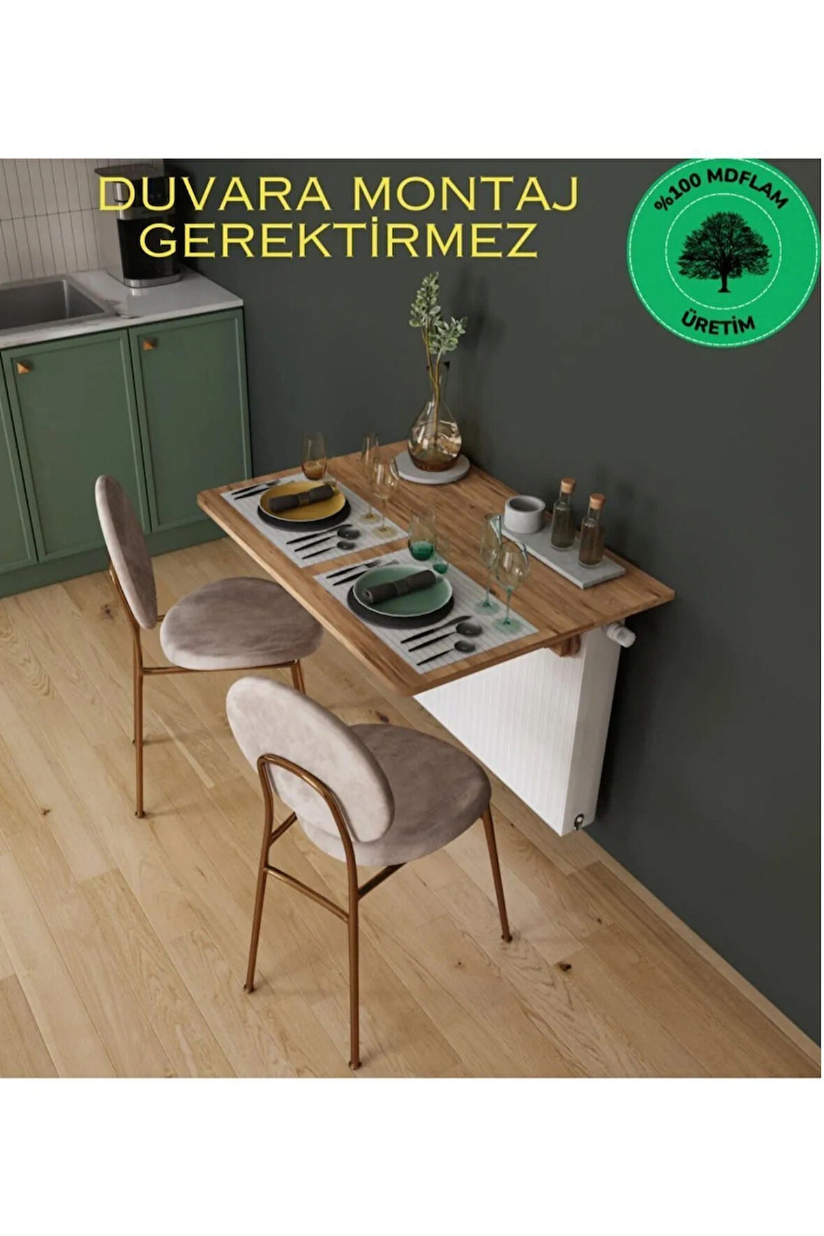 Reyo Atlantik Çam Petek Üstü Raf Masa Oval Köşeli Duvara Montaj Gerektirmez Mutfak Masası Çalışma Masası
