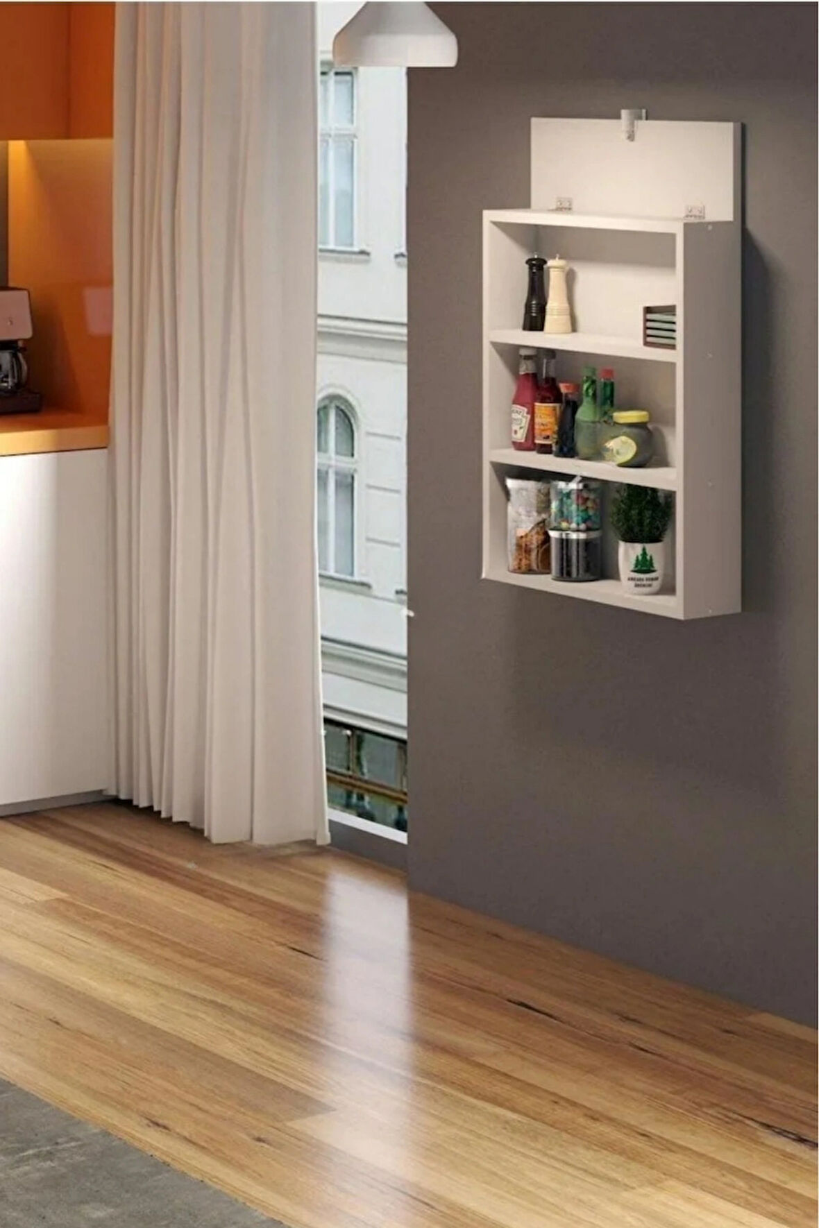 Reyo 90x60 Cm Mdf Özel Tasarım Duvara Monte Katlanır Duvara Monte Raflı Masa Beyaz