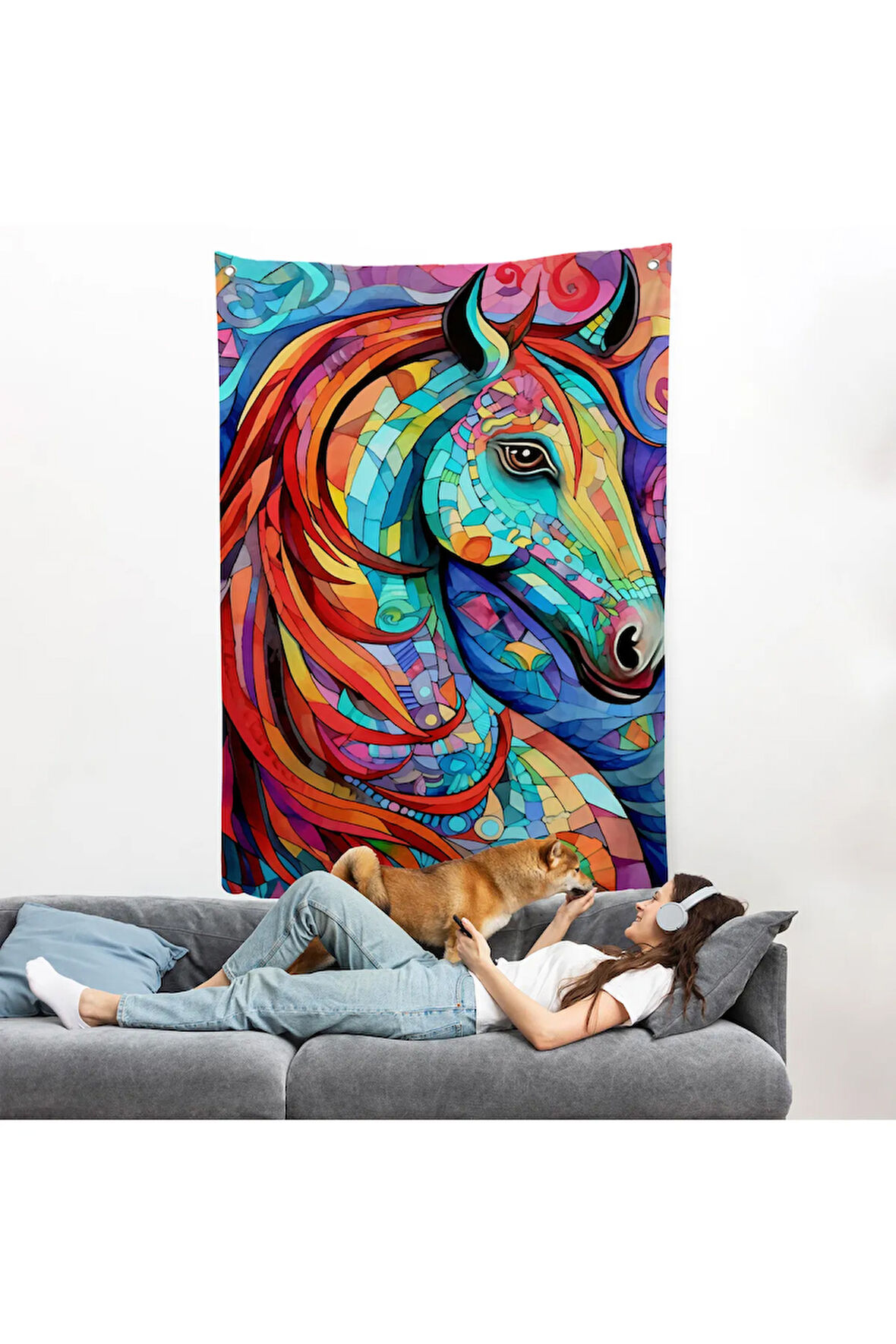 Renkli Soyut At Duvar Örtüsü-7528