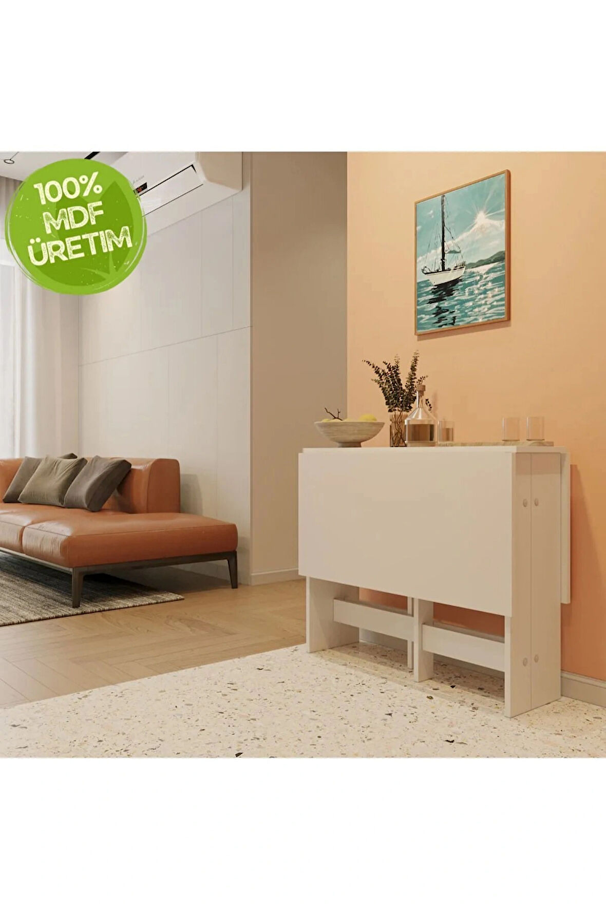 Reyo 90×110cm Beyaz Pratik Katlanır Mutfak Yemek Çalışma Masası 6 Kişilik %100 MDF