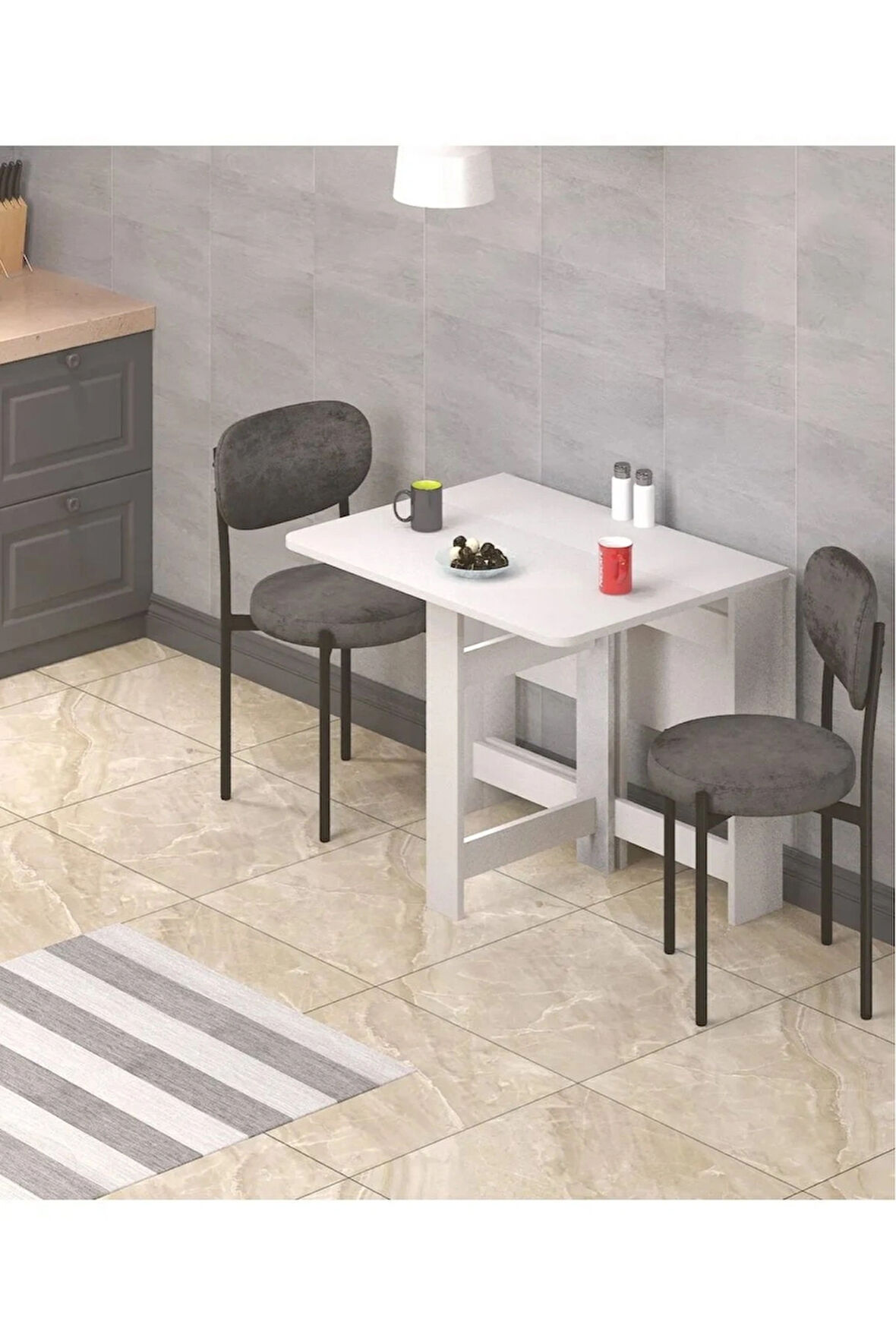 Reyo 90×110cm Beyaz Pratik Katlanır Oval Köşeli Mutfak Yemek Çalışma Masası 6 Kişilik %100 MDF