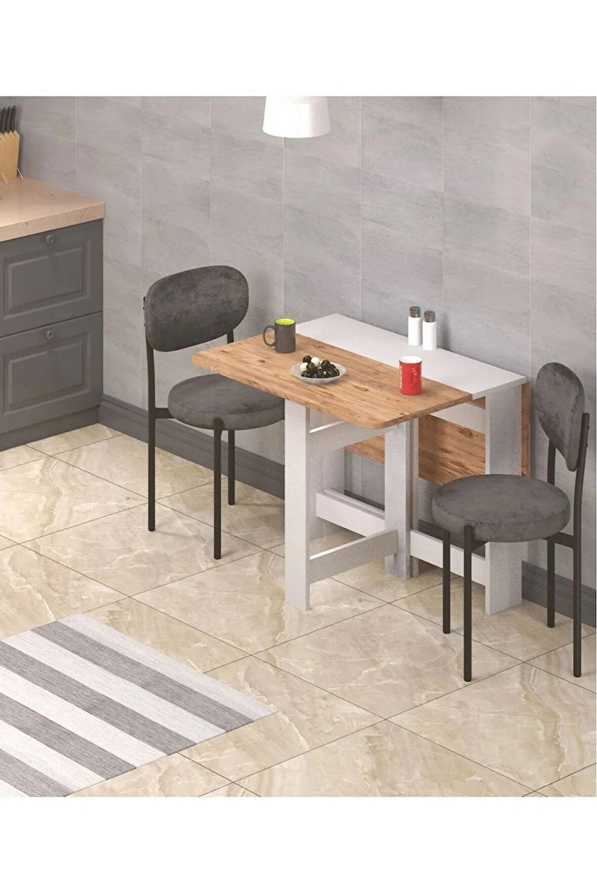 Reyo 90×110cm Atlantik Çam Pratik Katlanır Oval Köşeli Mutfak Yemek Çalışma Masası 6 Kişilik %100 MDF