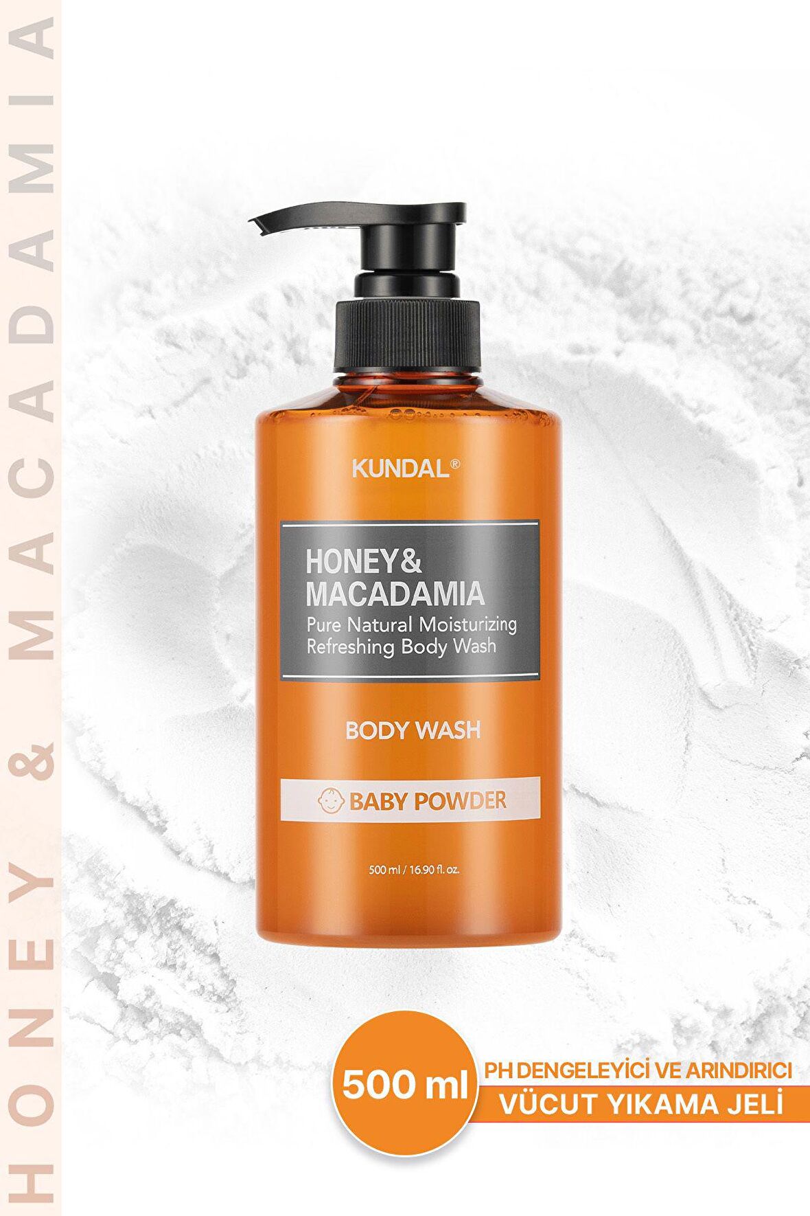Yoğun Nemlendirici Vücut Yıkama Jeli Kundal Honey&Macadamia Pure Body Wash 500ml (Baby Powder)